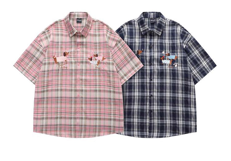 Dachshunds Embroidered Plaid Shirt