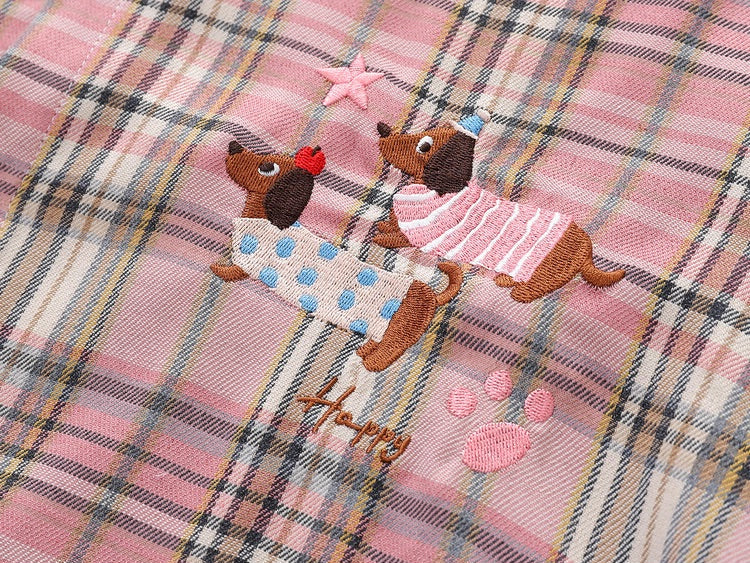Dachshunds Embroidered Plaid Shirt