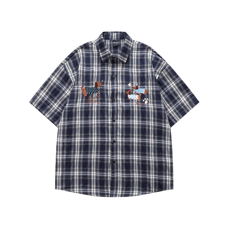 Dachshunds Embroidered Plaid Shirt