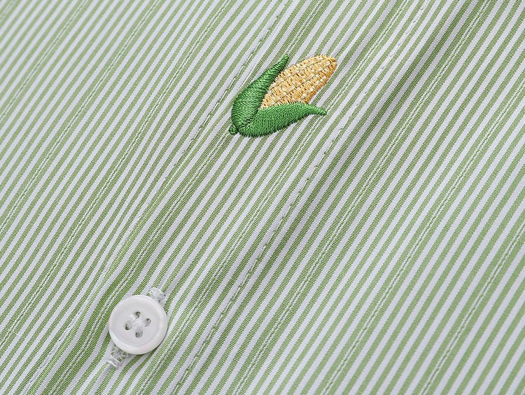 Avocado & Corn Embroidered Striped Shirt