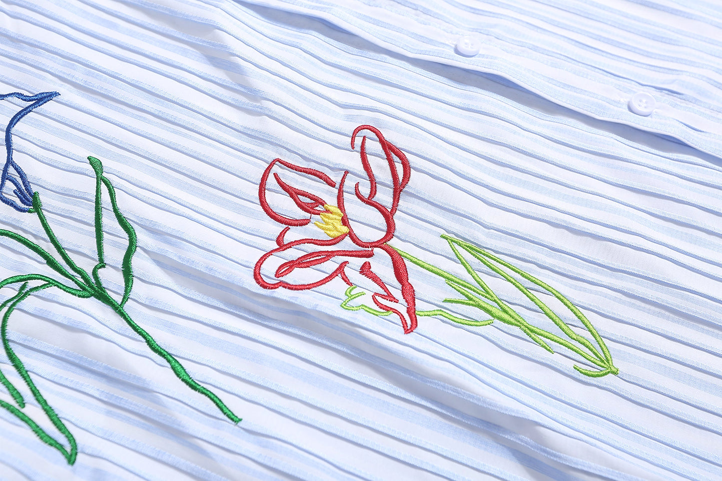 Artsy Butterfly Floral Embroidered Striped Shirt