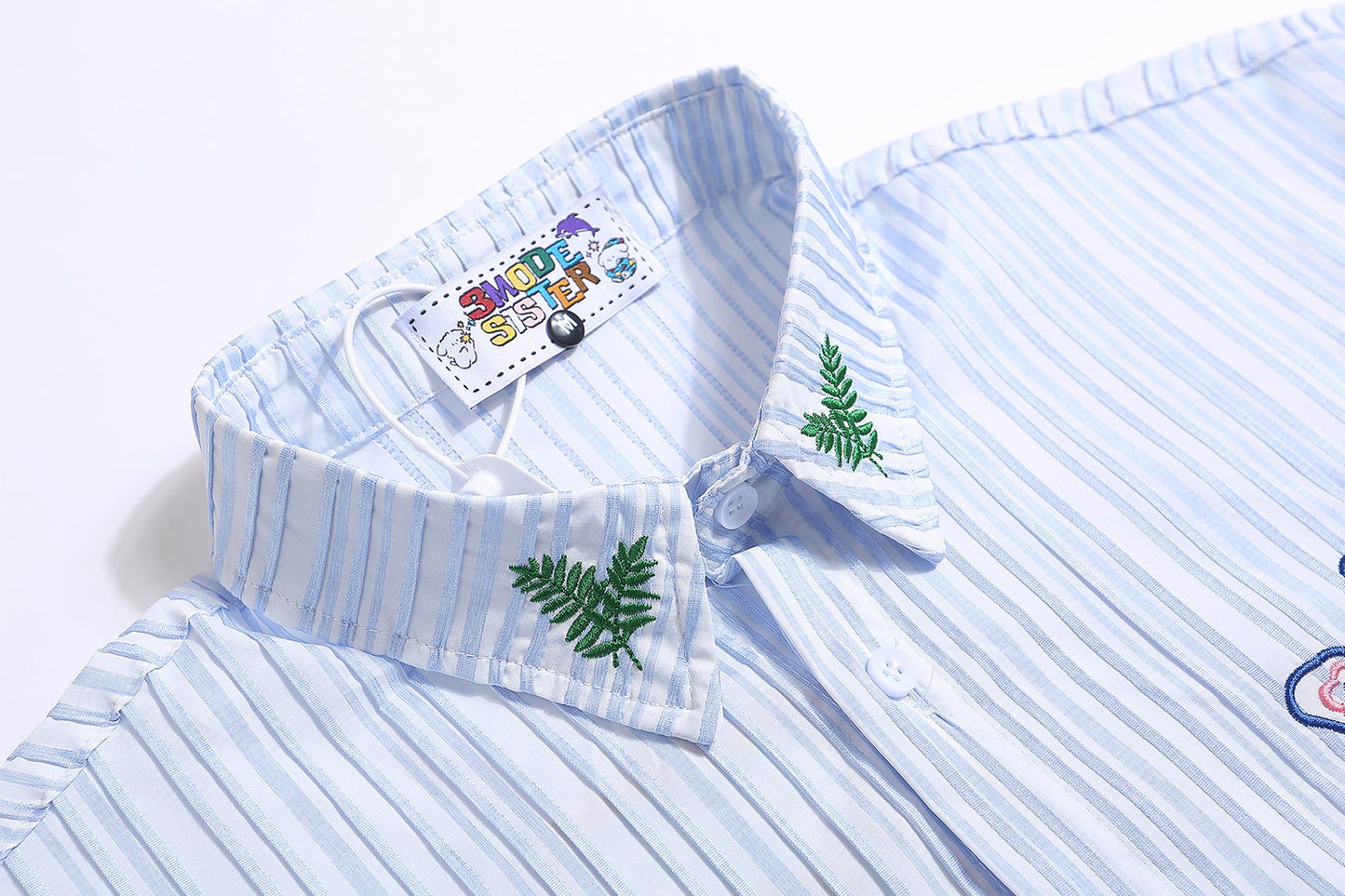 Artsy Butterfly Floral Embroidered Striped Shirt