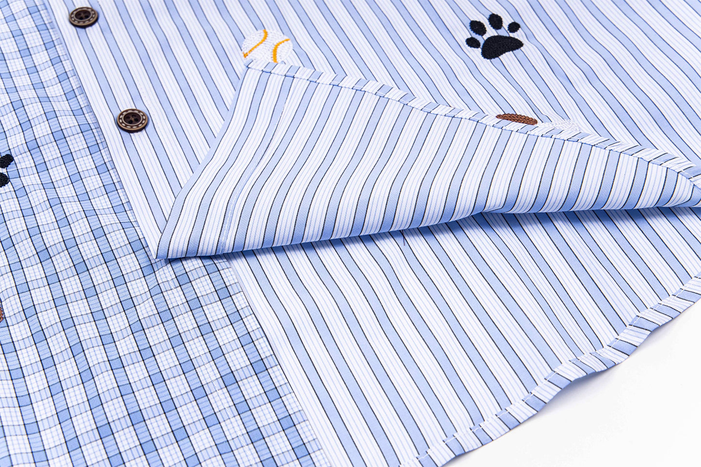 Cartoon Puppies Embroidered Plaid Striped Shirt