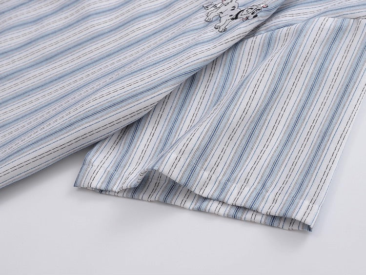 Dalmatian Cartoon Embroidered Striped Shirt