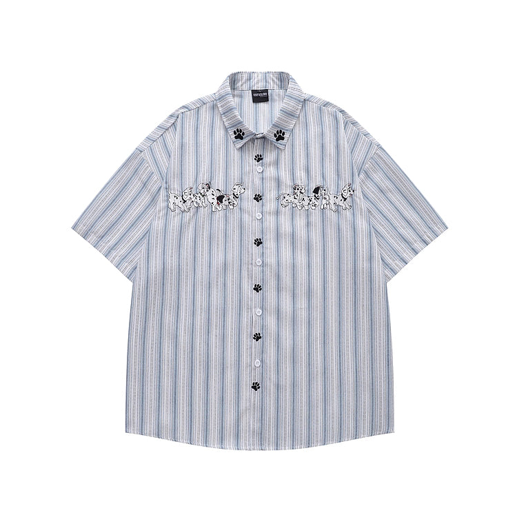 Dalmatian Cartoon Embroidered Striped Shirt
