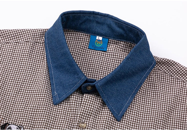 Dalmatian Embroidered Two Toned Checkered Shirt