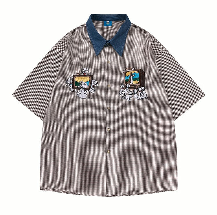 Dalmatian Embroidered Two Toned Checkered Shirt