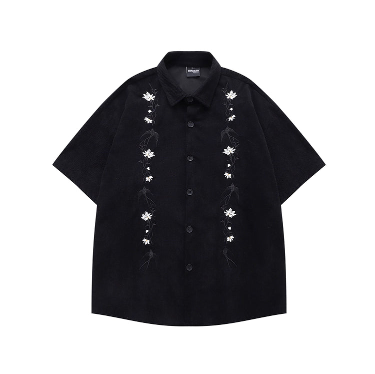 Flower Birds Embroidered Velvet Shirt