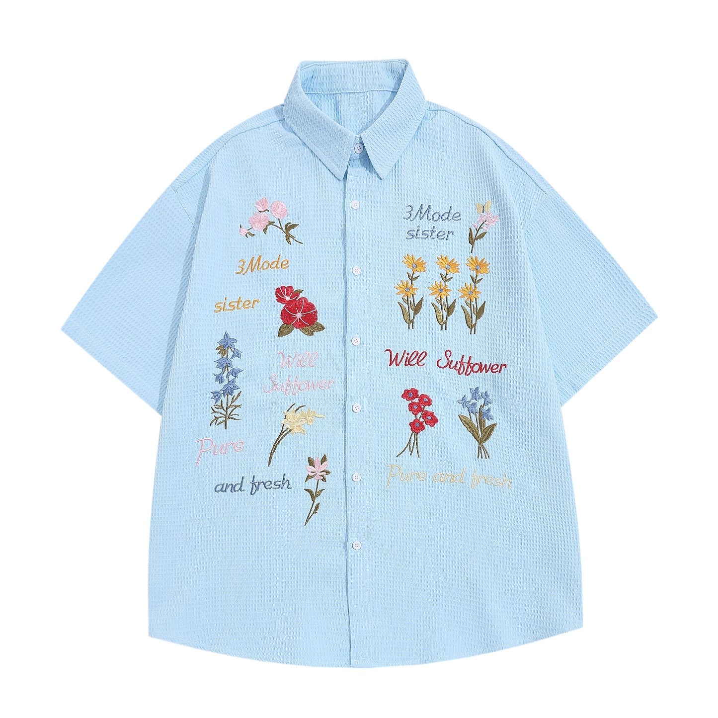 Colourful Flowers Embroidered Shirt