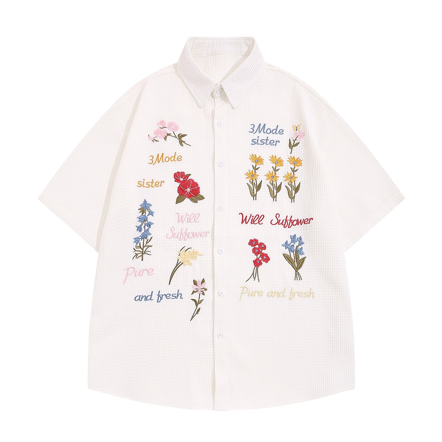 Colourful Flowers Embroidered Shirt