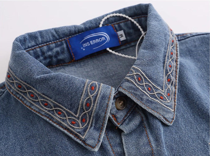 Island Beach Embroidered Denim Shirt