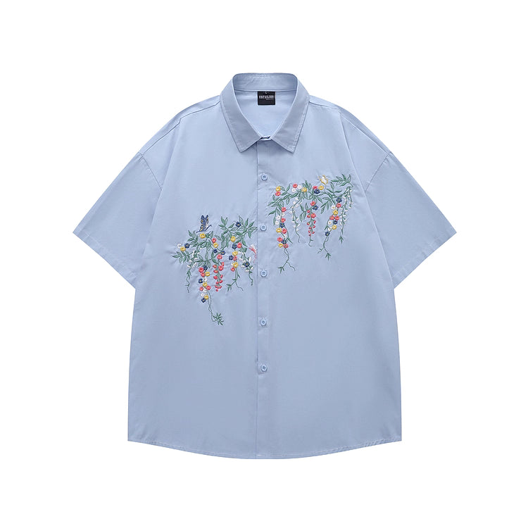 Japanese Floral Embroidered Shirt