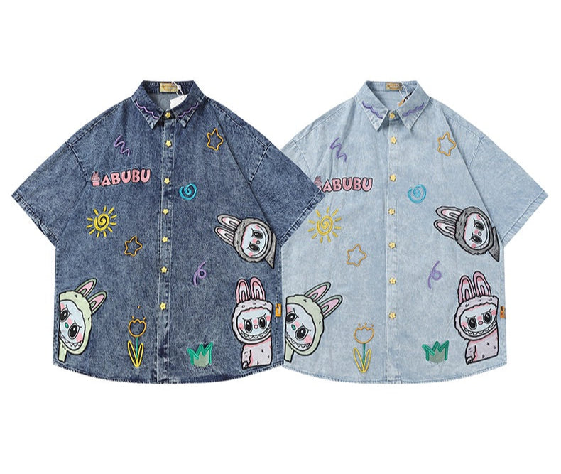 Labubu Embroidered Denim Shirt