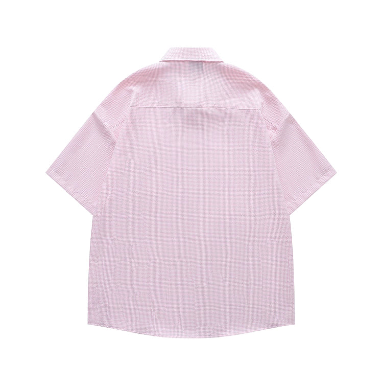 Dachshund on Pocket Embroidery Checkered Shirt