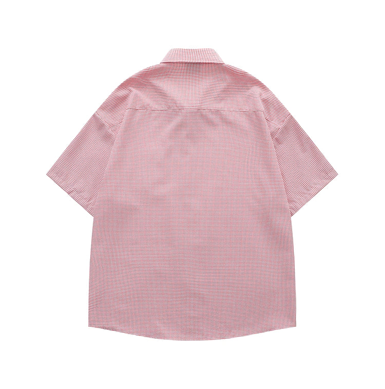 Dachshund on Pocket Embroidery Checkered Shirt