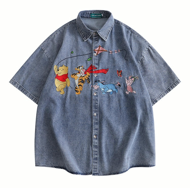 Winnie The Pooh Embroidered Denim Shirt