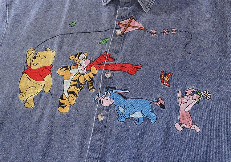 Winnie The Pooh Embroidered Denim Shirt