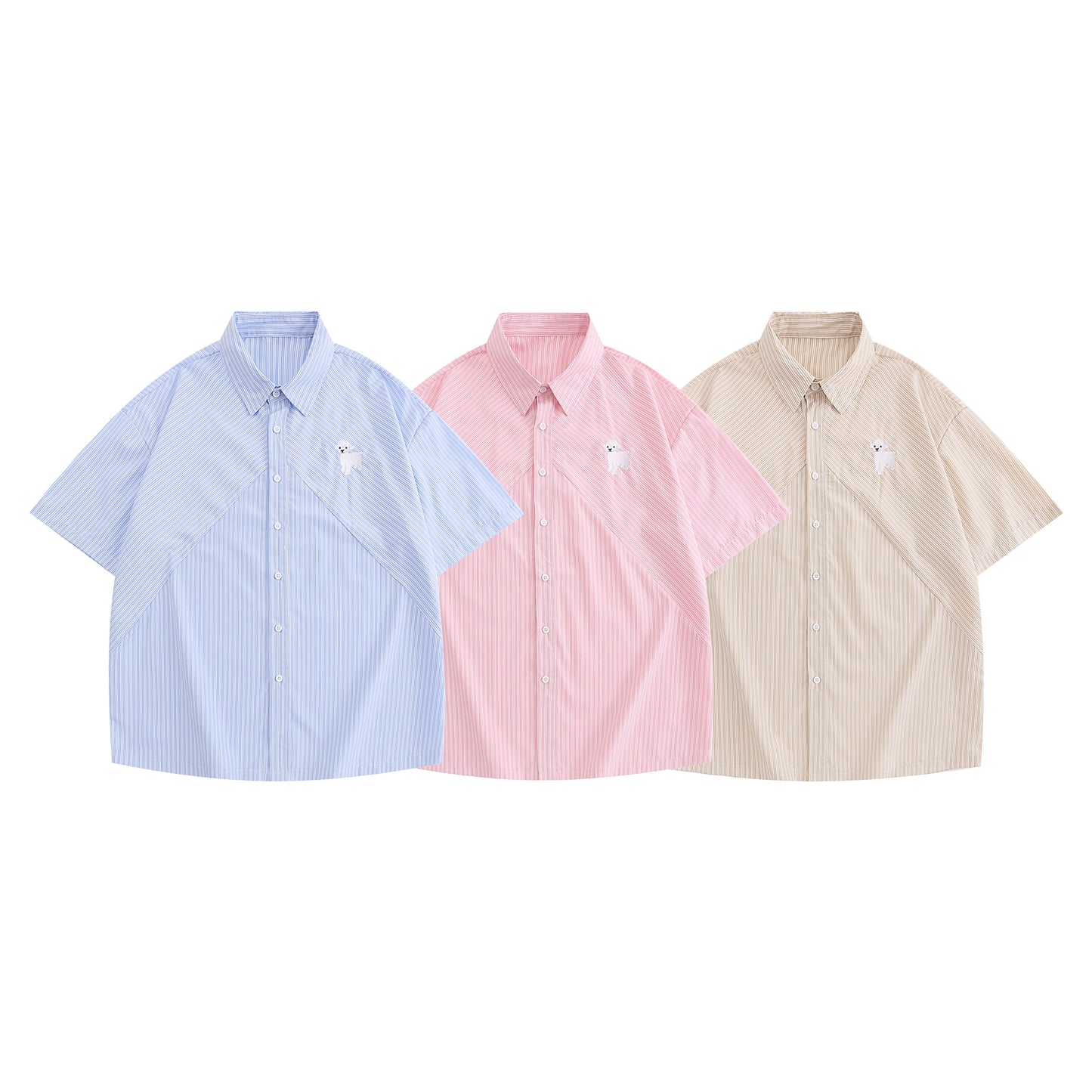 Japanese Cute Sheep Embroidered Striped Shirt