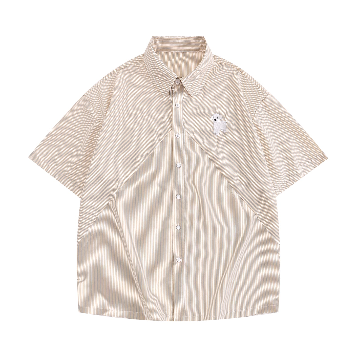 Japanese Cute Sheep Embroidered Striped Shirt