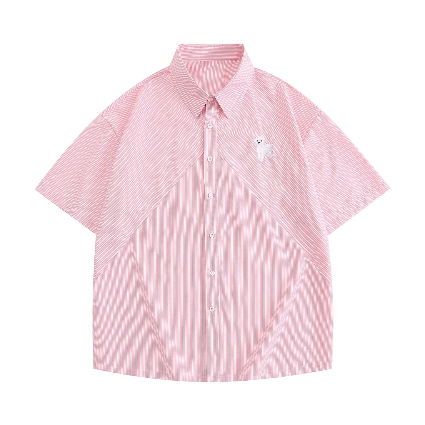 Japanese Cute Sheep Embroidered Striped Shirt