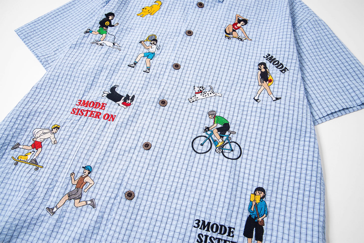 Cartoon Embroidered Checkered Shirt