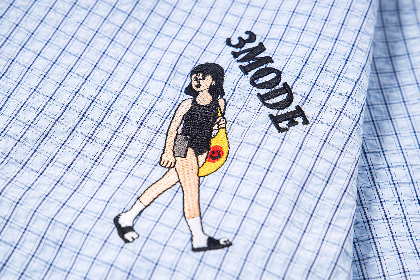 Cartoon Embroidered Checkered Shirt