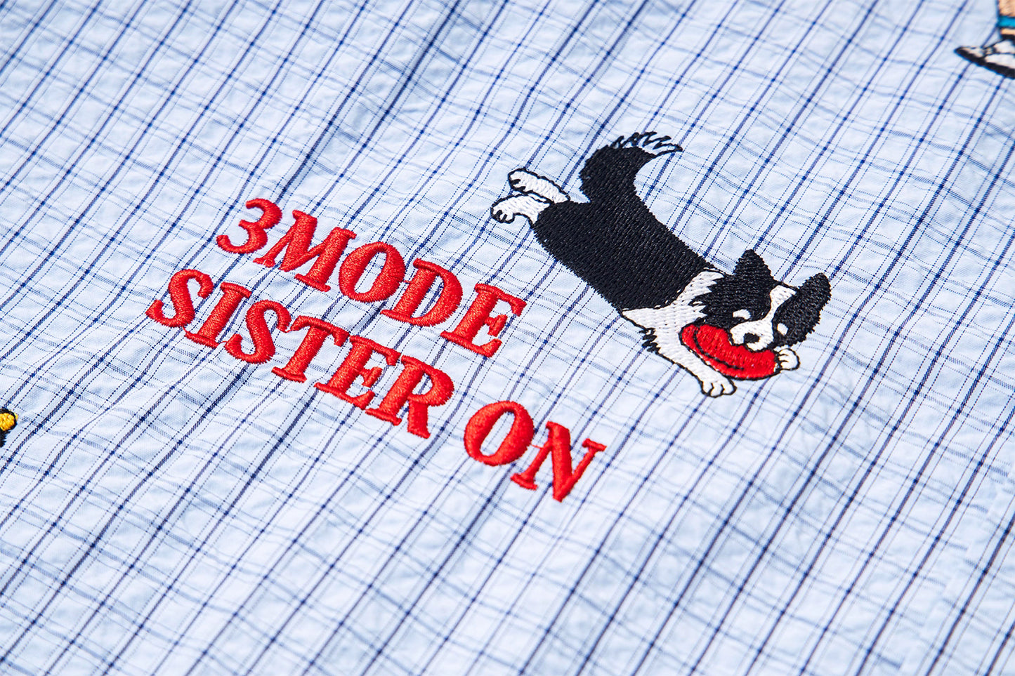 Cartoon Embroidered Checkered Shirt