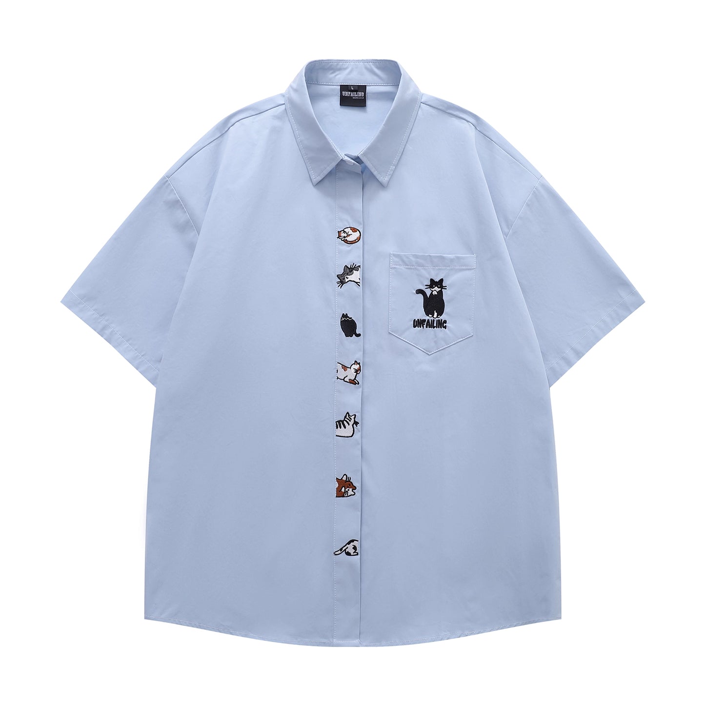 A Row Of Cats Embroidered Shirt