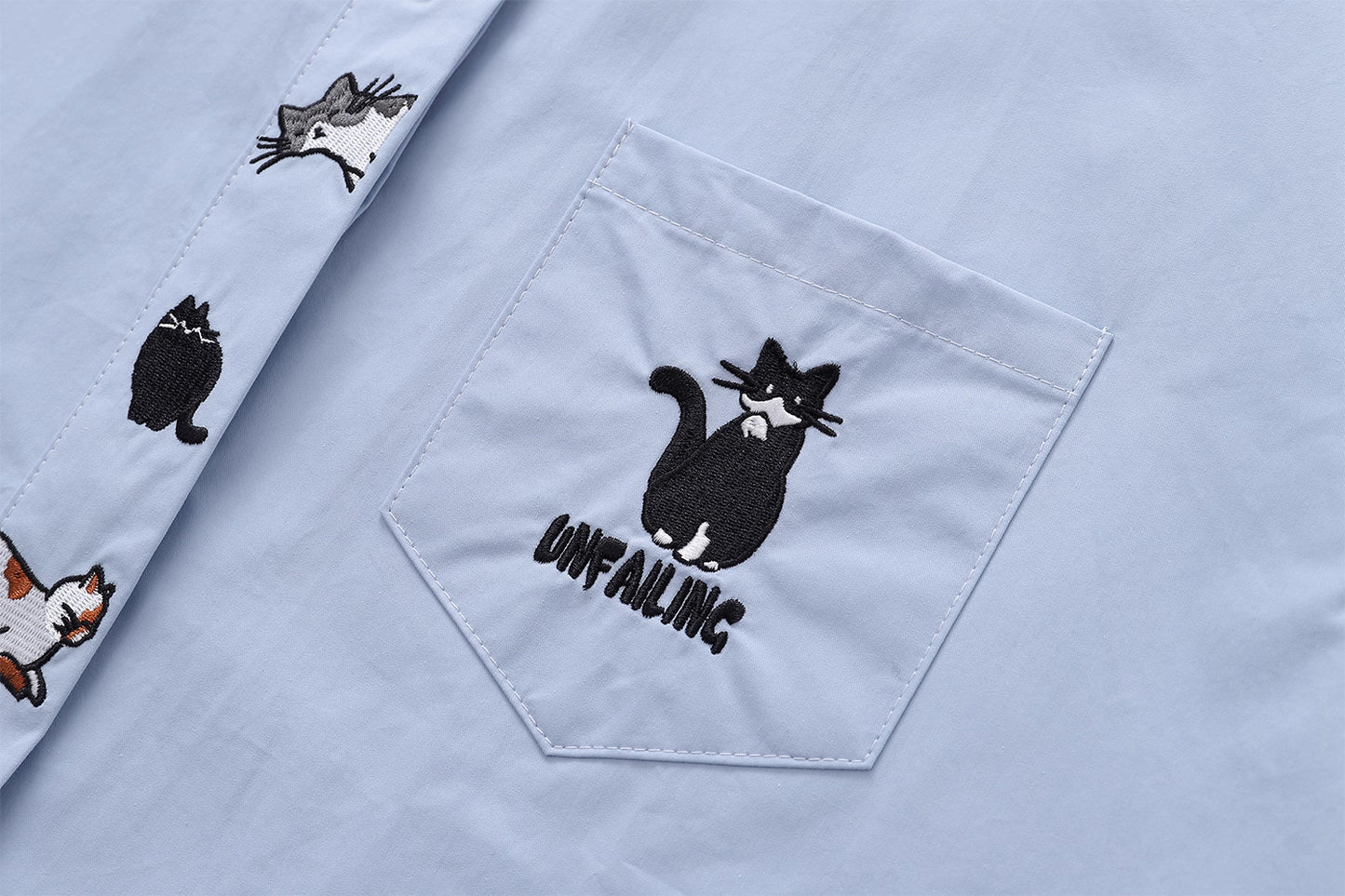 A Row Of Cats Embroidered Shirt