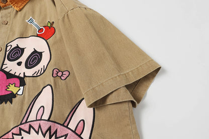 Labubu Embroidered Two Toned Shirt