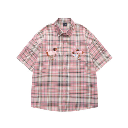 Dachshunds Embroidered Plaid Shirt