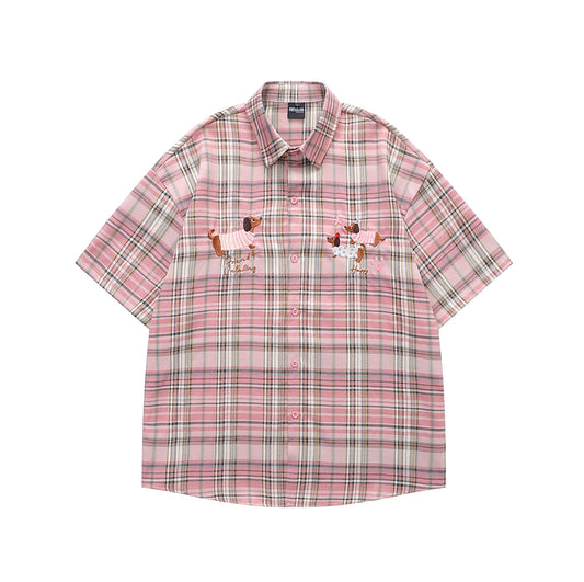Dachshunds Embroidered Plaid Shirt