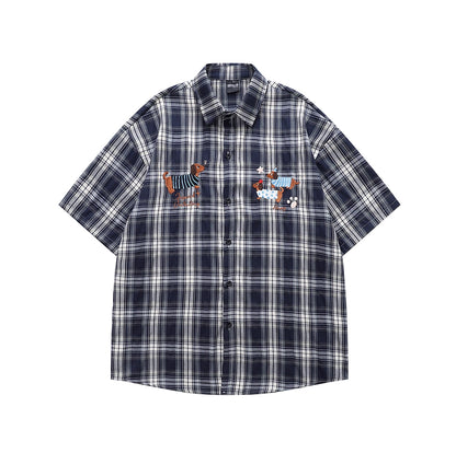 Dachshunds Embroidered Plaid Shirt
