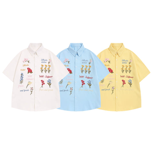 Colourful Flowers Embroidered Shirt