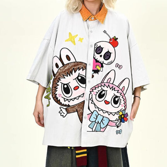 Labubu Embroidered Two Toned Shirt