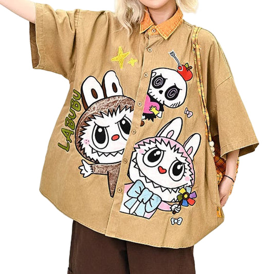 Labubu Embroidered Two Toned Shirt