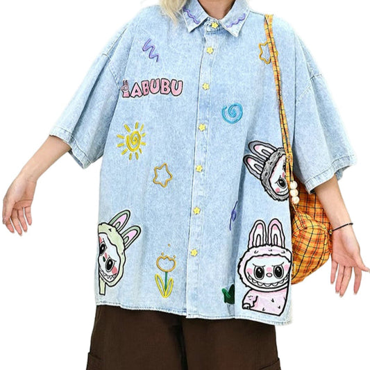 Labubu Embroidered Denim Shirt