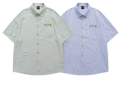 Avocado & Corn Embroidered Striped Shirt