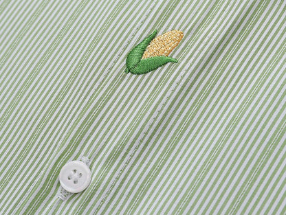 Avocado & Corn Embroidered Striped Shirt