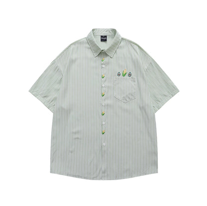 Avocado & Corn Embroidered Striped Shirt