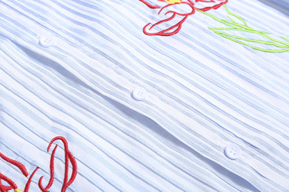 Artsy Butterfly Floral Embroidered Striped Shirt