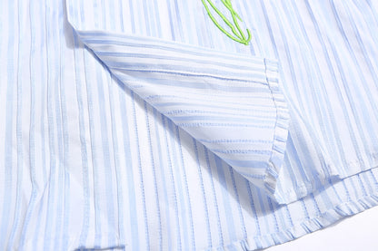 Artsy Butterfly Floral Embroidered Striped Shirt