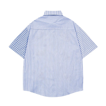 Cartoon Puppies Embroidered Plaid Striped Shirt