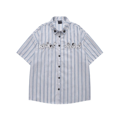 Dalmatian Cartoon Embroidered Striped Shirt