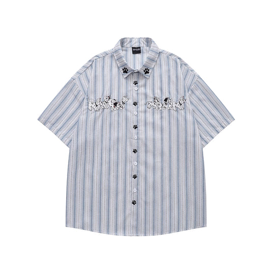 Dalmatian Cartoon Embroidered Striped Shirt