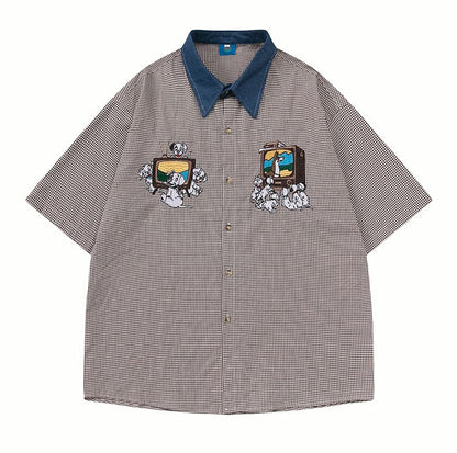 Dalmatian Embroidered Two Toned Checkered Shirt