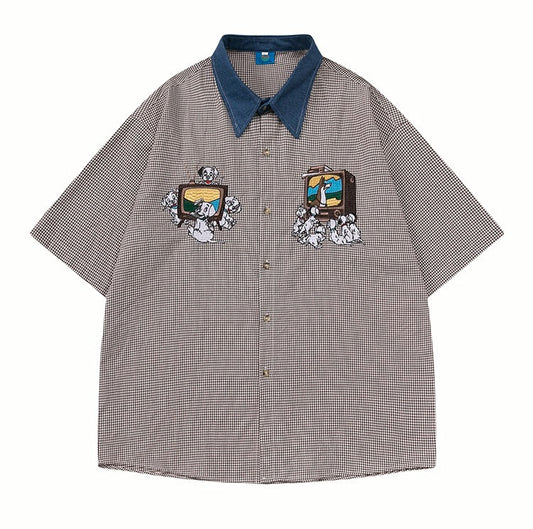 Dalmatian Embroidered Two Toned Checkered Shirt