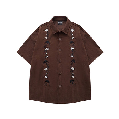 Flower Birds Embroidered Velvet Shirt