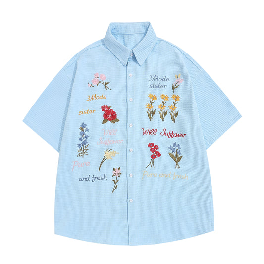 Colourful Flowers Embroidered Shirt