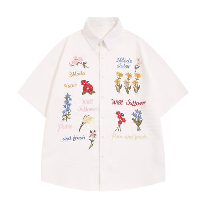 Colourful Flowers Embroidered Shirt